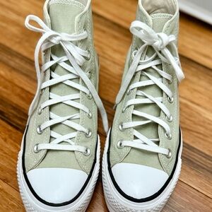 High-Top Canvas Sneakers in Light Green